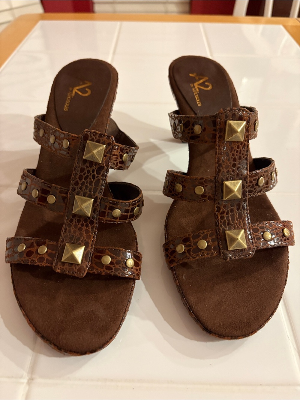 A2 By Aerosoles Brown Studded Slide Mules